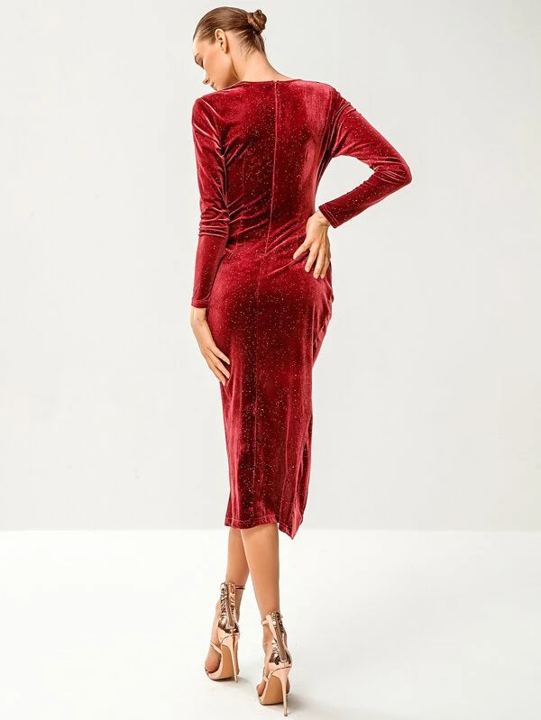 Cocktail Bodycon - Sparkle Velvet V-Neck Dress Velvet Dresses