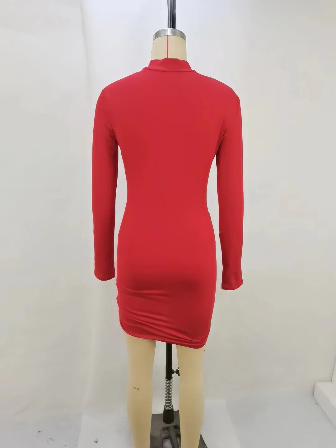 High-Neck Long Sleeves Bodycon Ruched Mini Dress Bodycon Dresses