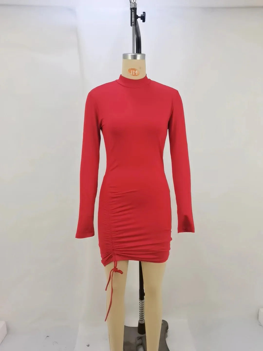 High-Neck Long Sleeves Bodycon Ruched Mini Dress Bodycon Dresses