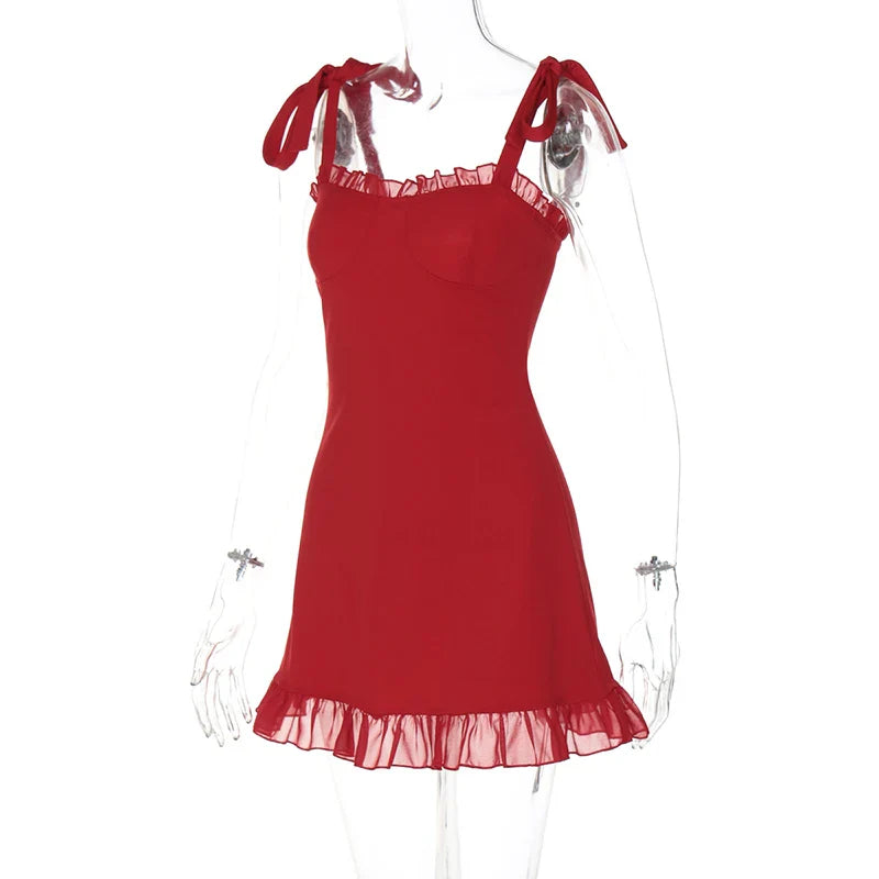 Clubbing Red Cocktail Dress with Playful Frills Party Dresses