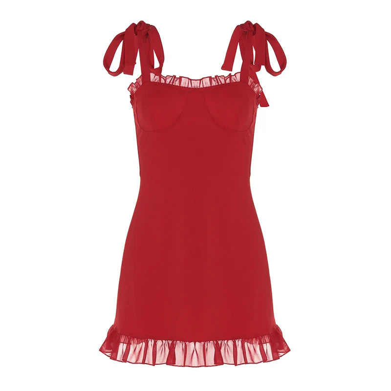 Clubbing Red Cocktail Dress with Playful Frills Party Dresses