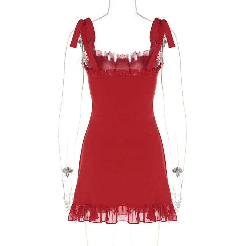 Clubbing Red Cocktail Dress with Playful Frills Party Dresses