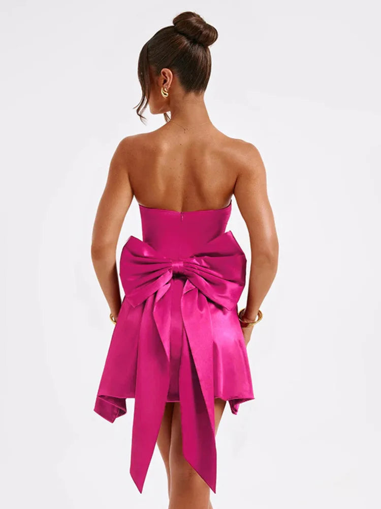 Silk Dress with Bow Back for Wedding Receptions Mini Dresses