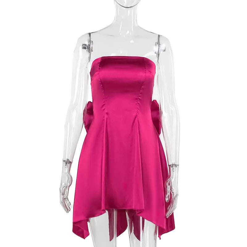 Silk Dress with Bow Back for Wedding Receptions Mini Dresses