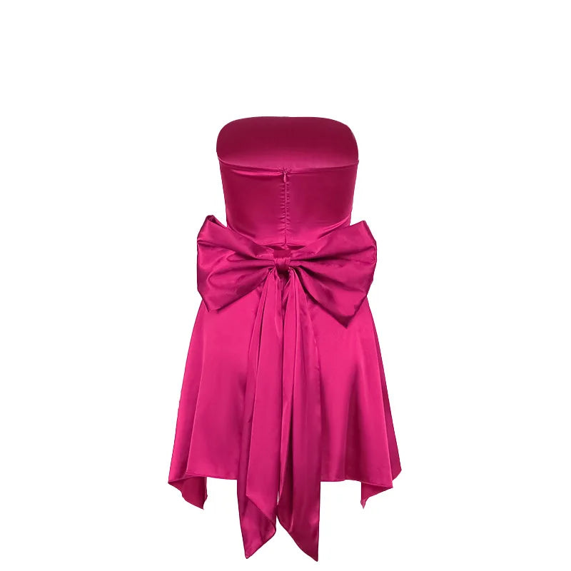 Silk Dress with Bow Back for Wedding Receptions Mini Dresses