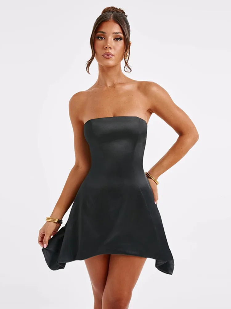 Silk Dress with Bow Back for Wedding Receptions Mini Dresses