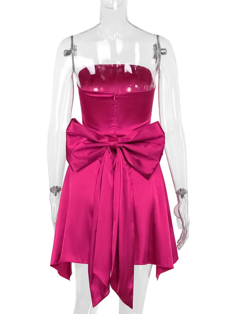 Silk Dress with Bow Back for Wedding Receptions Mini Dresses