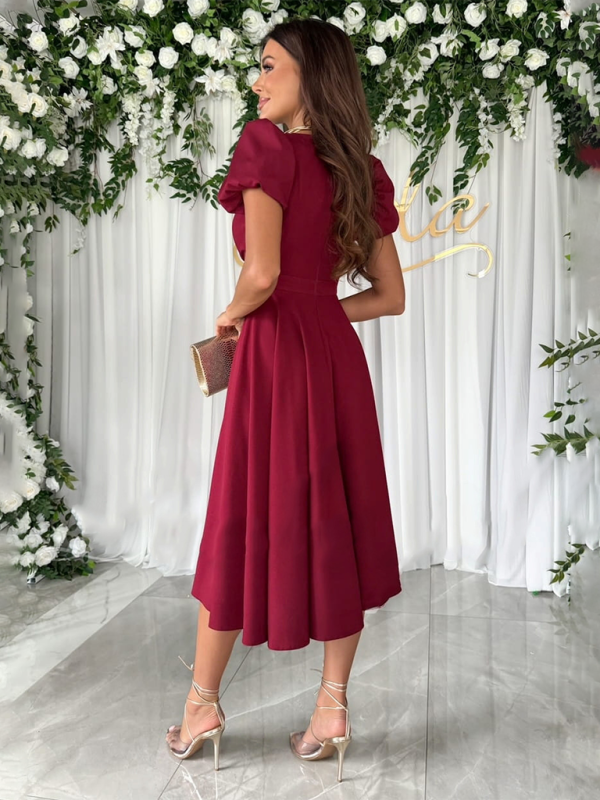 Cocktail Hour Surplice V-Neck Dress with Elegant Puff Sleeves