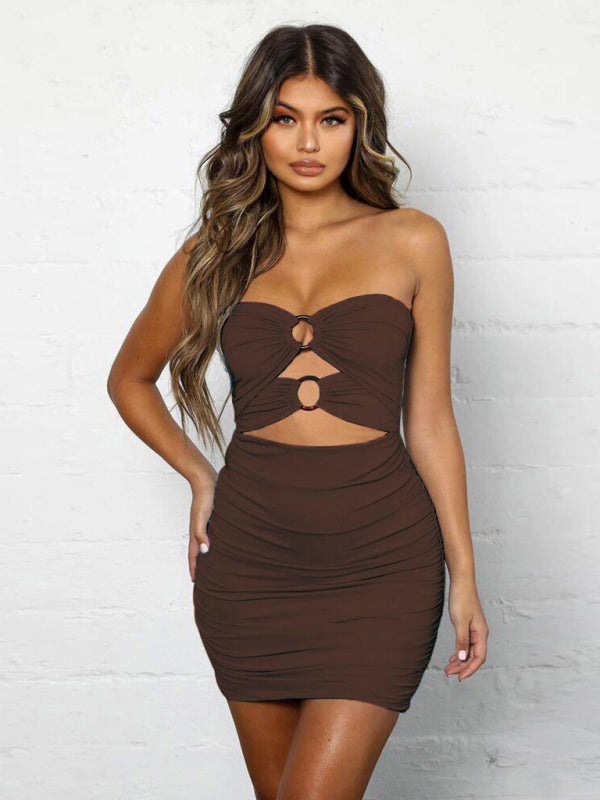 Solid Strapless Bodycon Mini Dress with Trendy Cutouts Tube