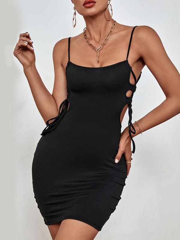 Elegant Solid Cutout Sides Bodycon Mini Dress Bodycon Dresses