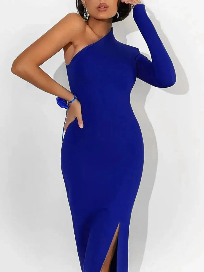 Elegant One-Shoulder Evening Dress with Side Slit Elegant Dresses