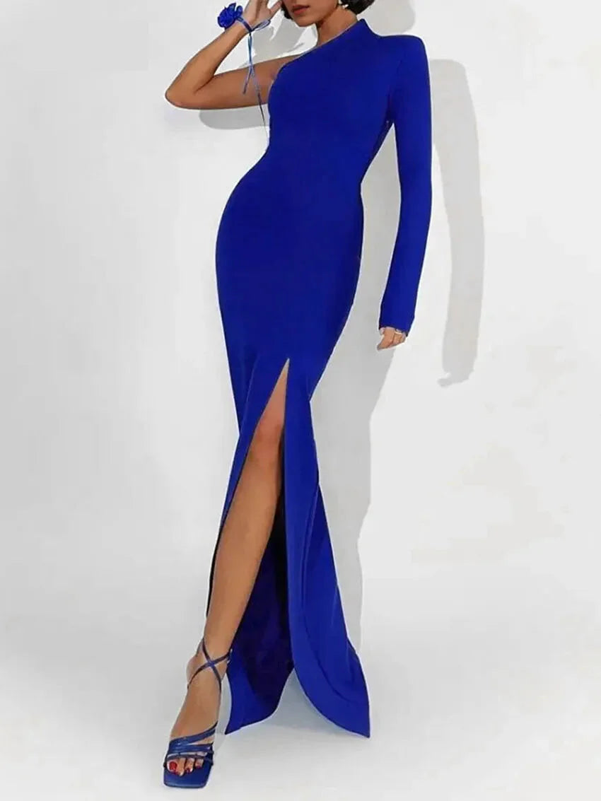 Elegant One-Shoulder Evening Dress with Side Slit Elegant Dresses