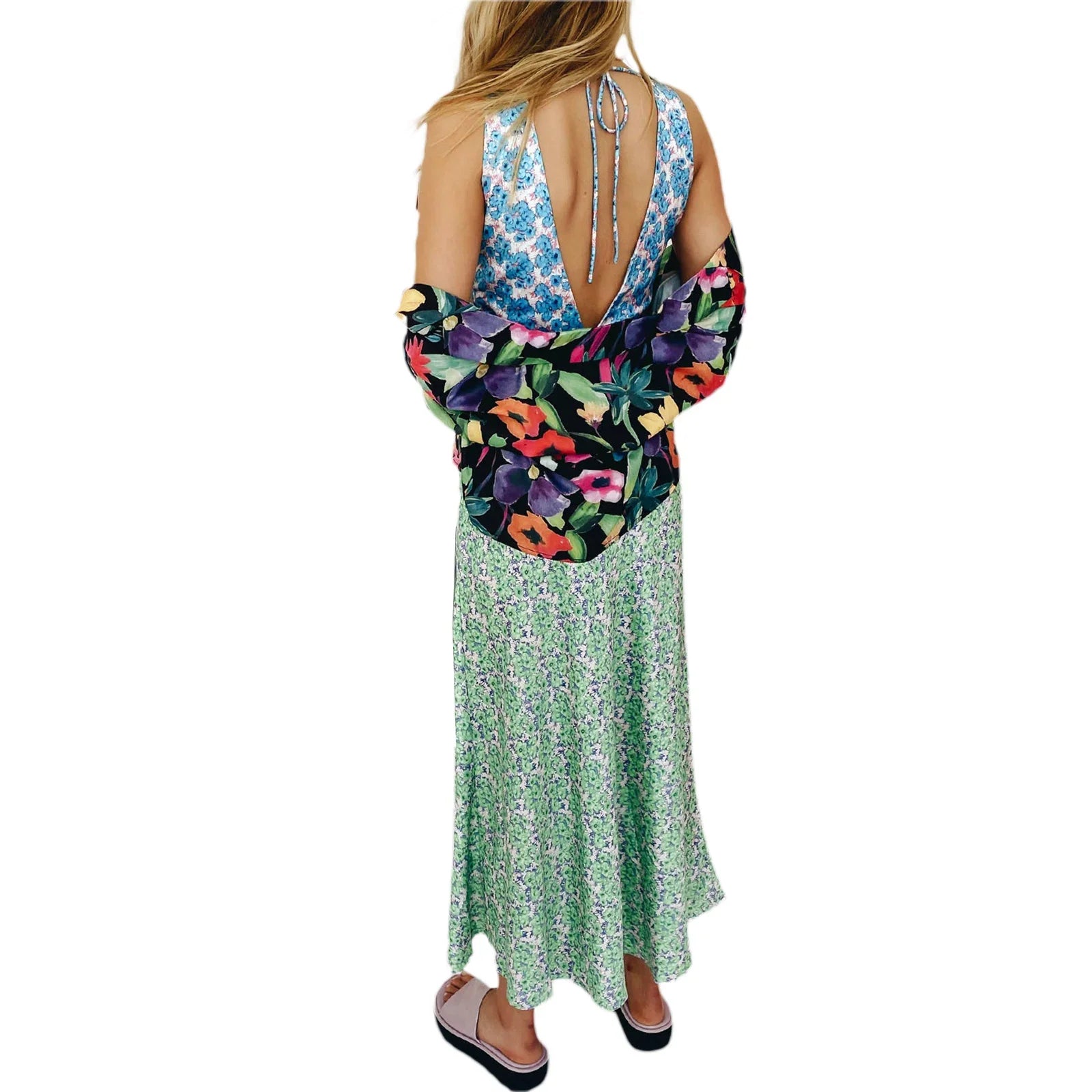 Women Floral Tie-Back Maxi Dress for Cocktails Vacation Dresses