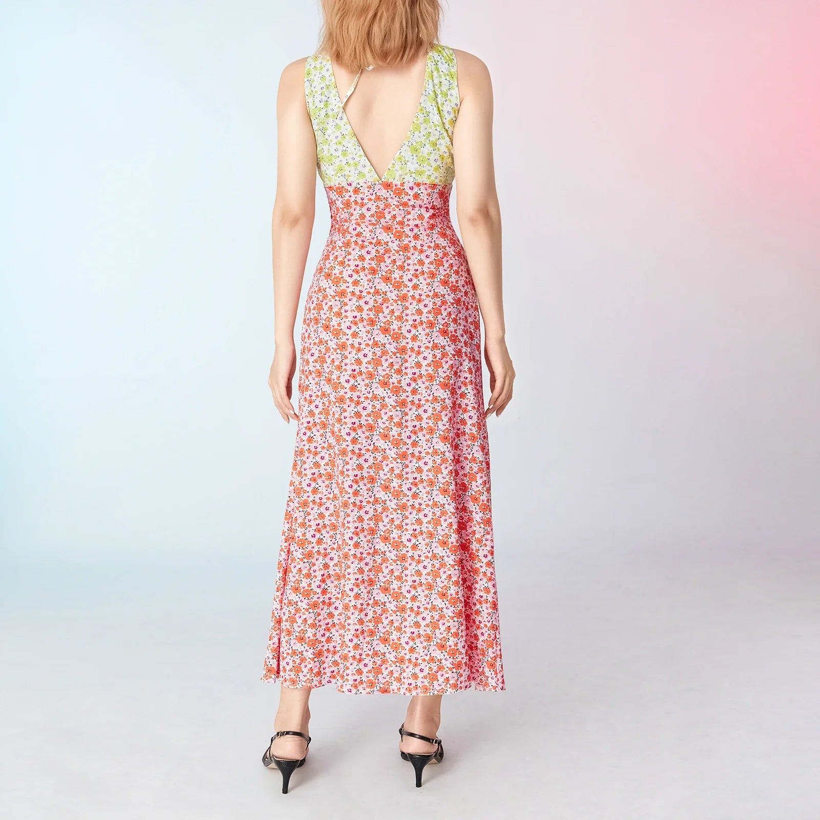 Women Floral Tie-Back Maxi Dress for Cocktails Vacation Dresses