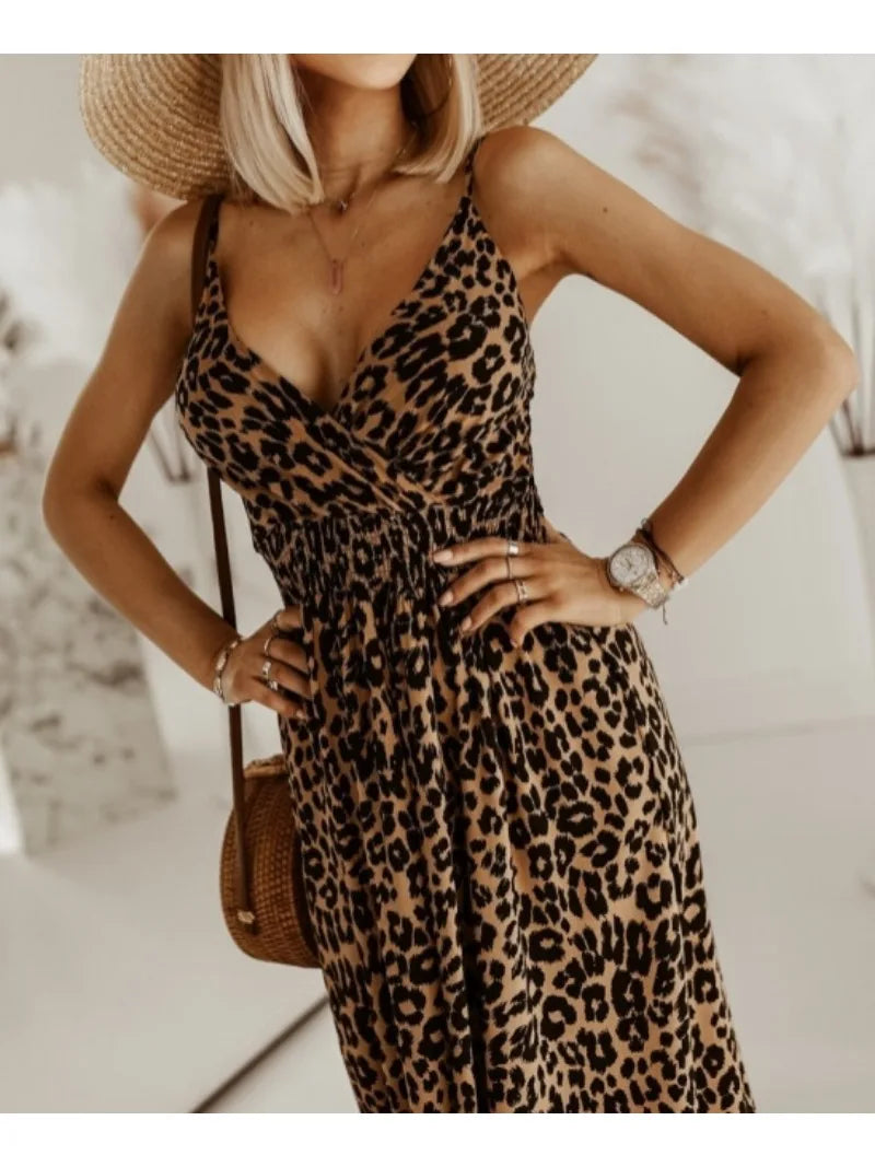 Flowing Leopard Print Maxi Dress for Women Maxi Dresses