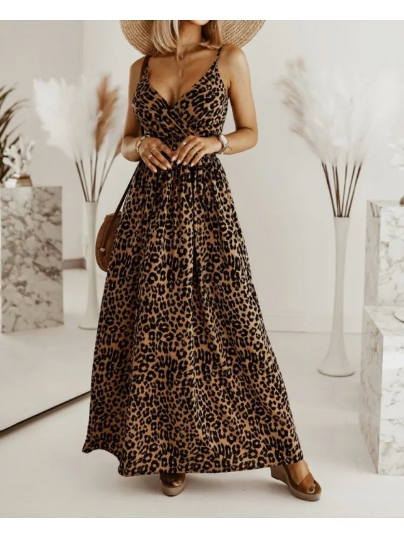 Flowing Leopard Print Maxi Dress for Women Maxi Dresses