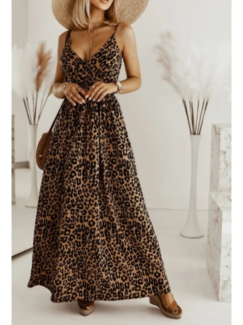 Flowing Leopard Print Maxi Dress for Women Maxi Dresses