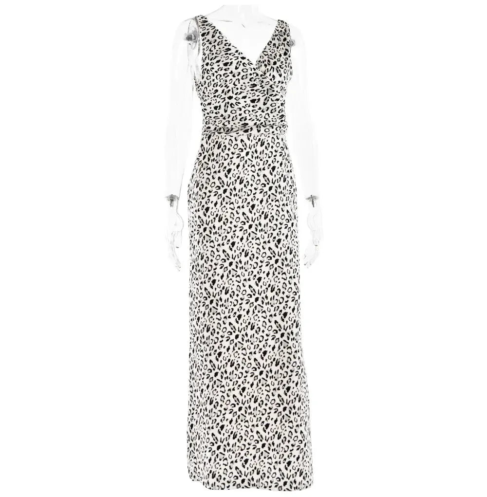 Satin Women's Elegant Leopard Print Mermaid Maxi Dress Elegant