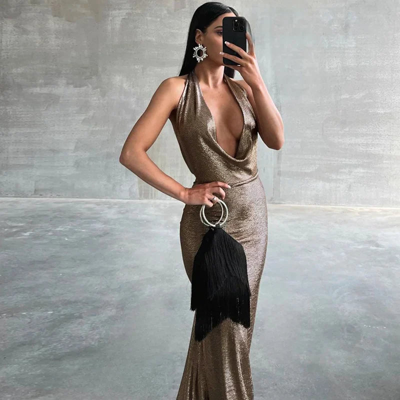 Women's Metallic Mermaid Gown for Cocktail Events Elegant Dresses