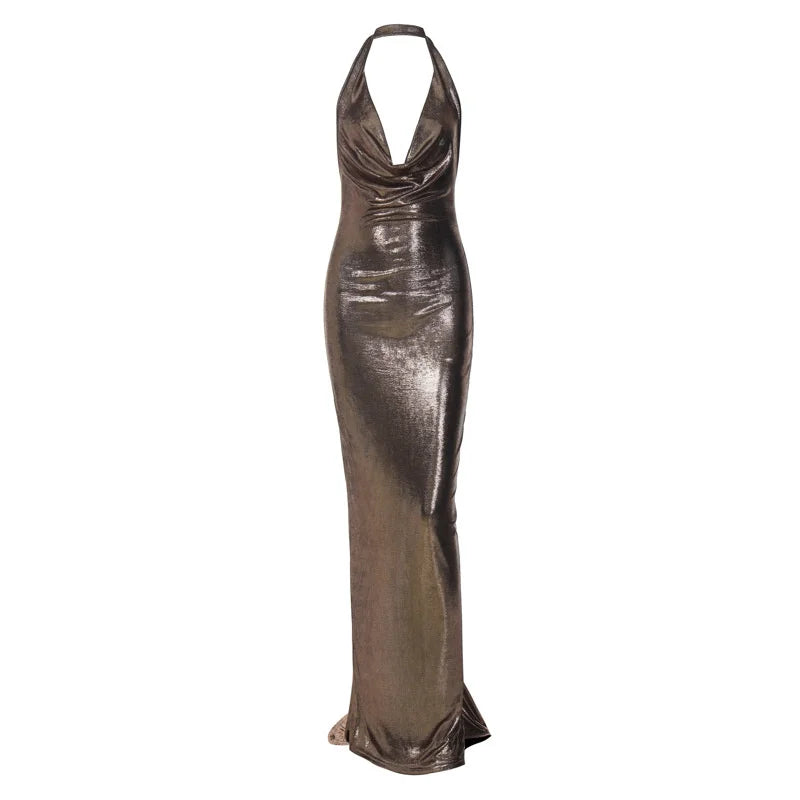 Women's Metallic Mermaid Gown for Cocktail Events Elegant Dresses