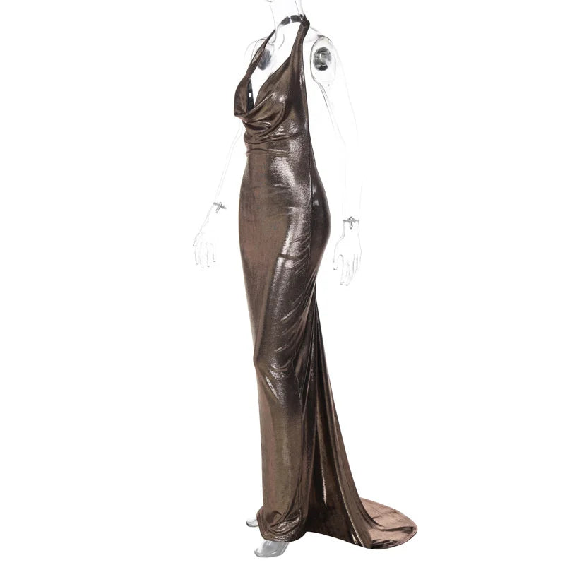 Women's Metallic Mermaid Gown for Cocktail Events Elegant Dresses