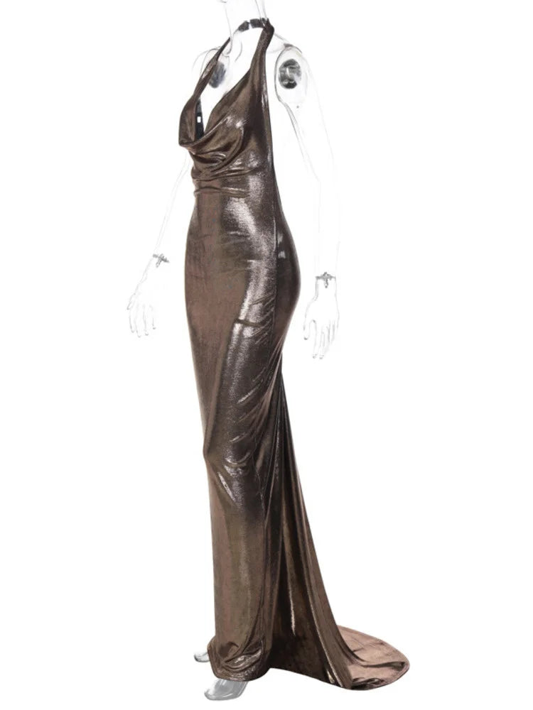 Women's Metallic Mermaid Gown for Cocktail Events Elegant Dresses