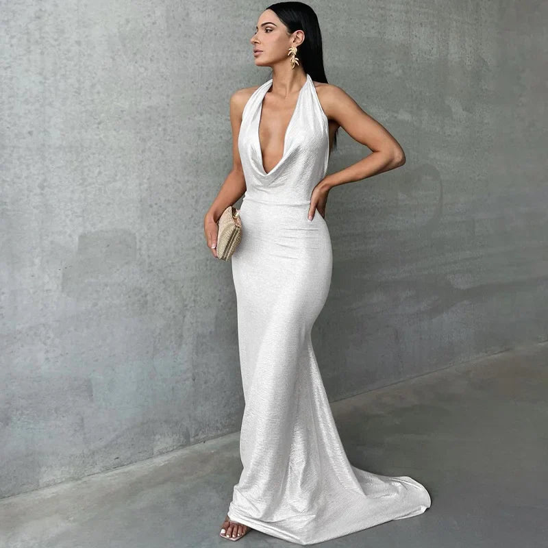 Women's Metallic Mermaid Gown for Cocktail Events Elegant Dresses