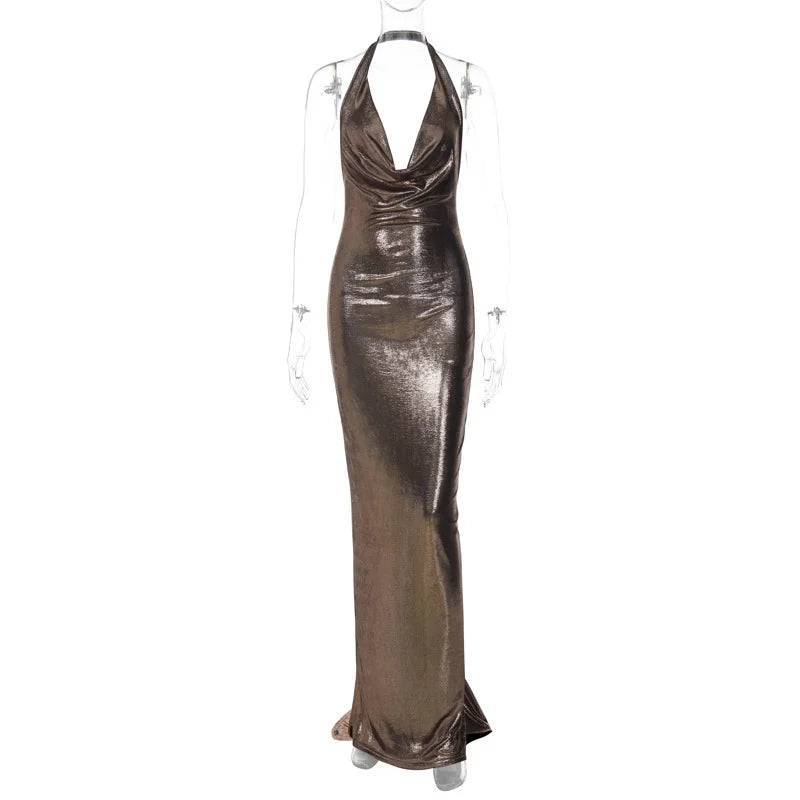 Women's Metallic Mermaid Gown for Cocktail Events Elegant Dresses