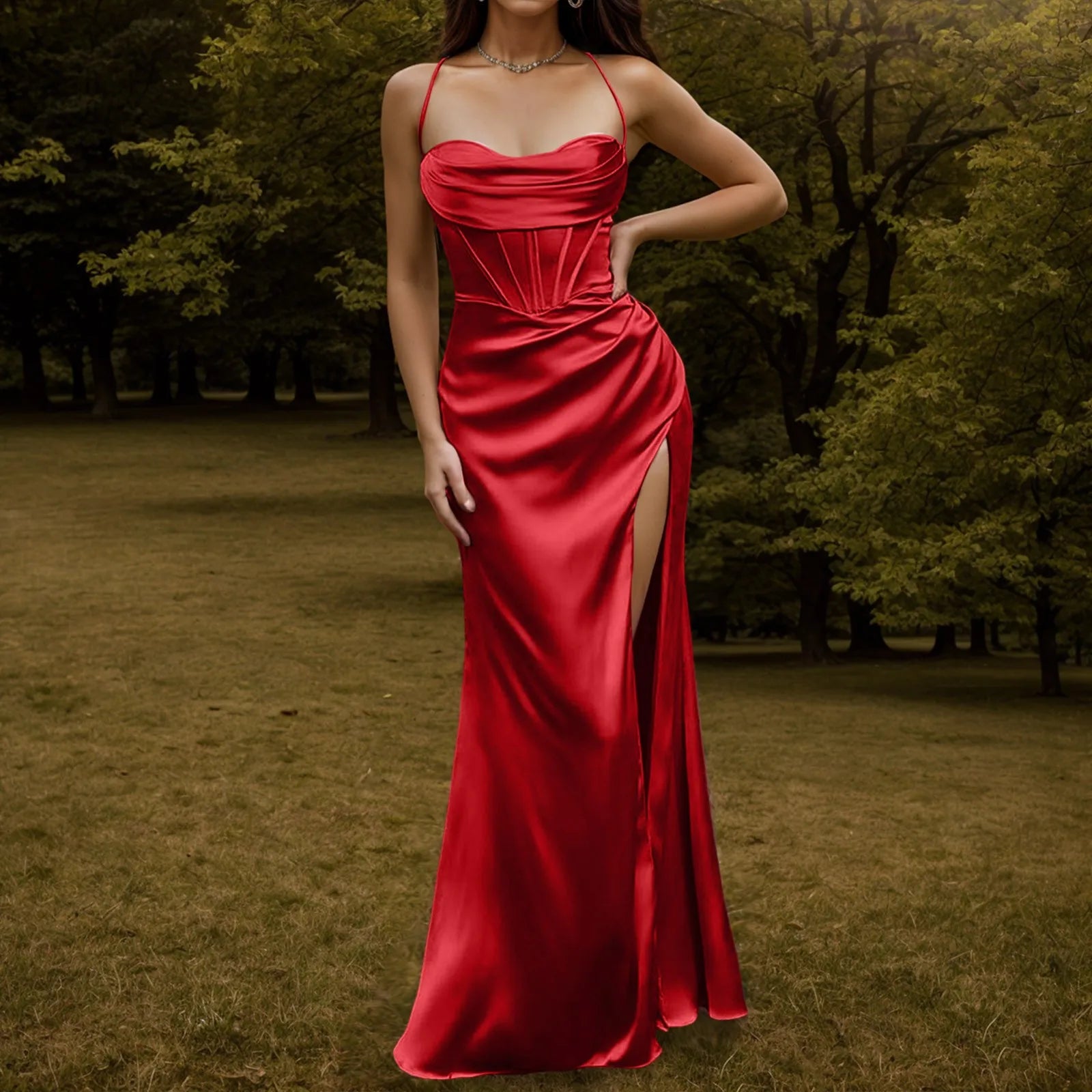 Elegant Extravagance Satin Silk Finish Gown Dress for Gala Events