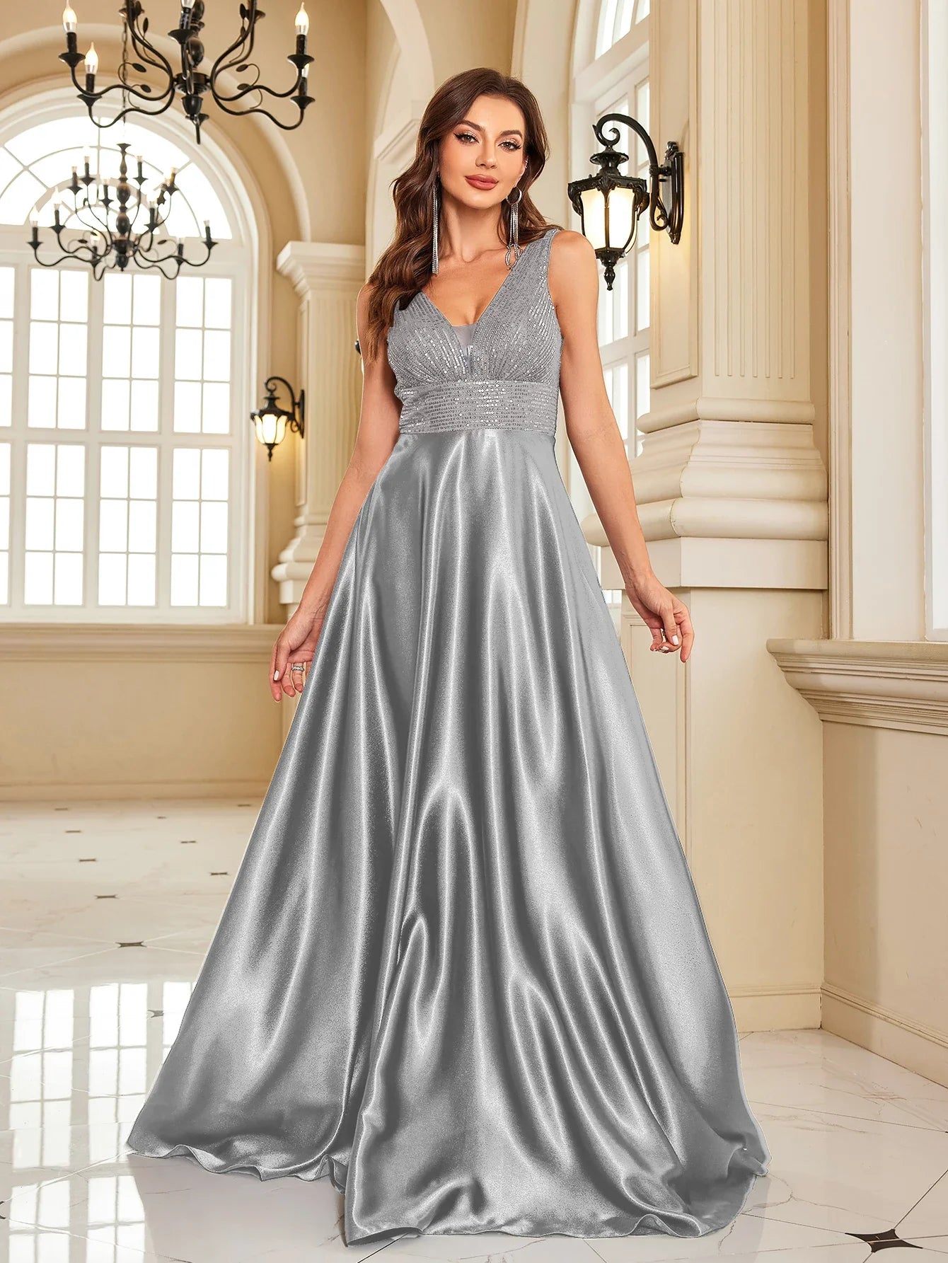 Satin & Sequin Gown for Elegant Evenings Elegant Dresses