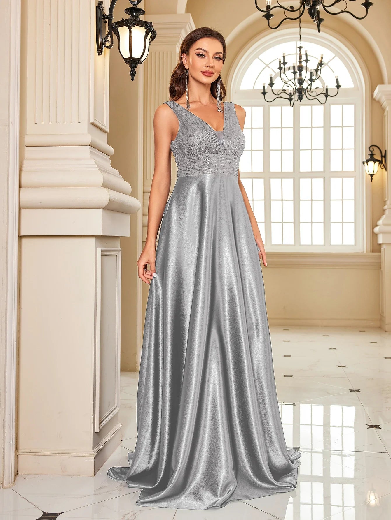 Satin & Sequin Gown for Elegant Evenings Elegant Dresses