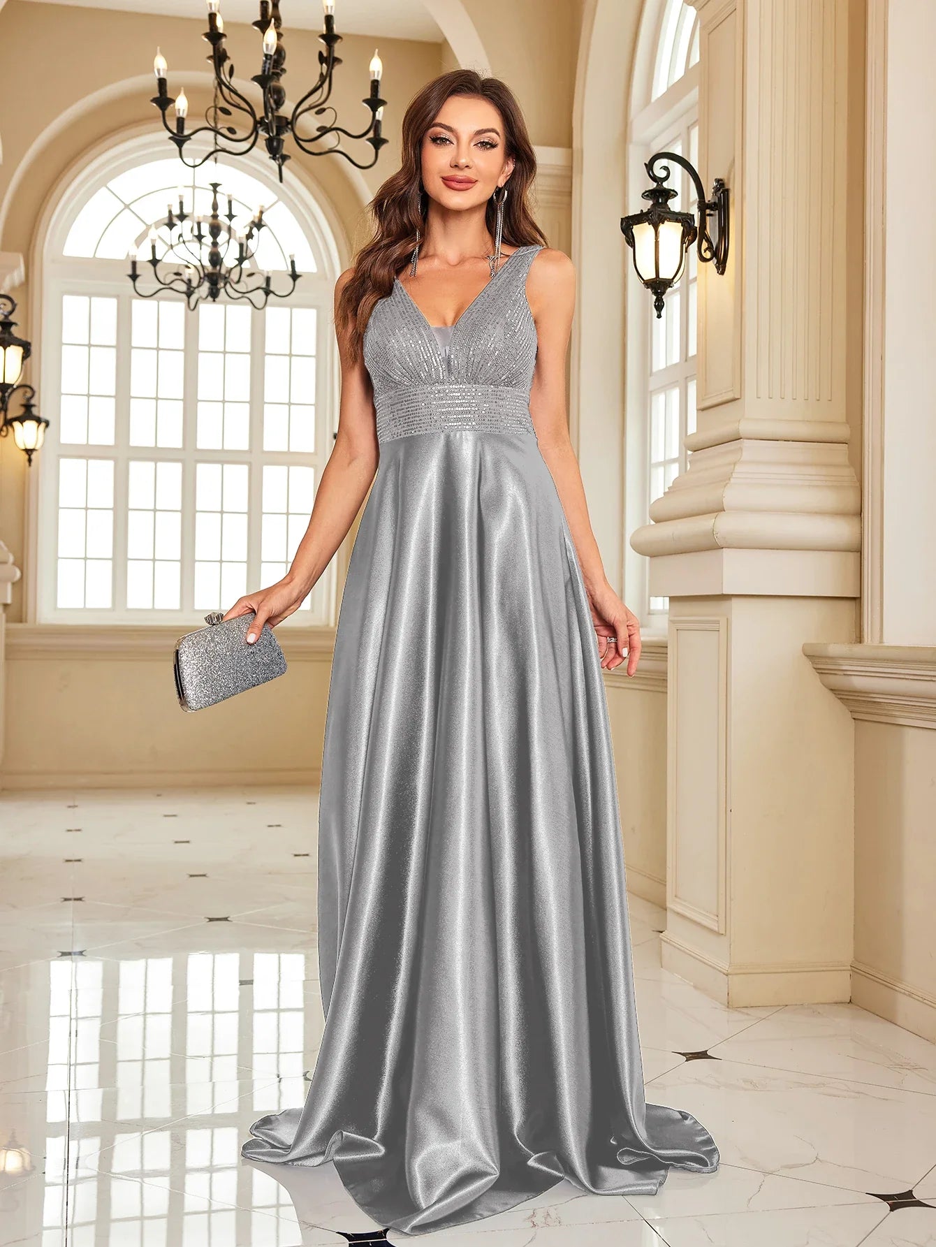 Satin & Sequin Gown for Elegant Evenings Elegant Dresses