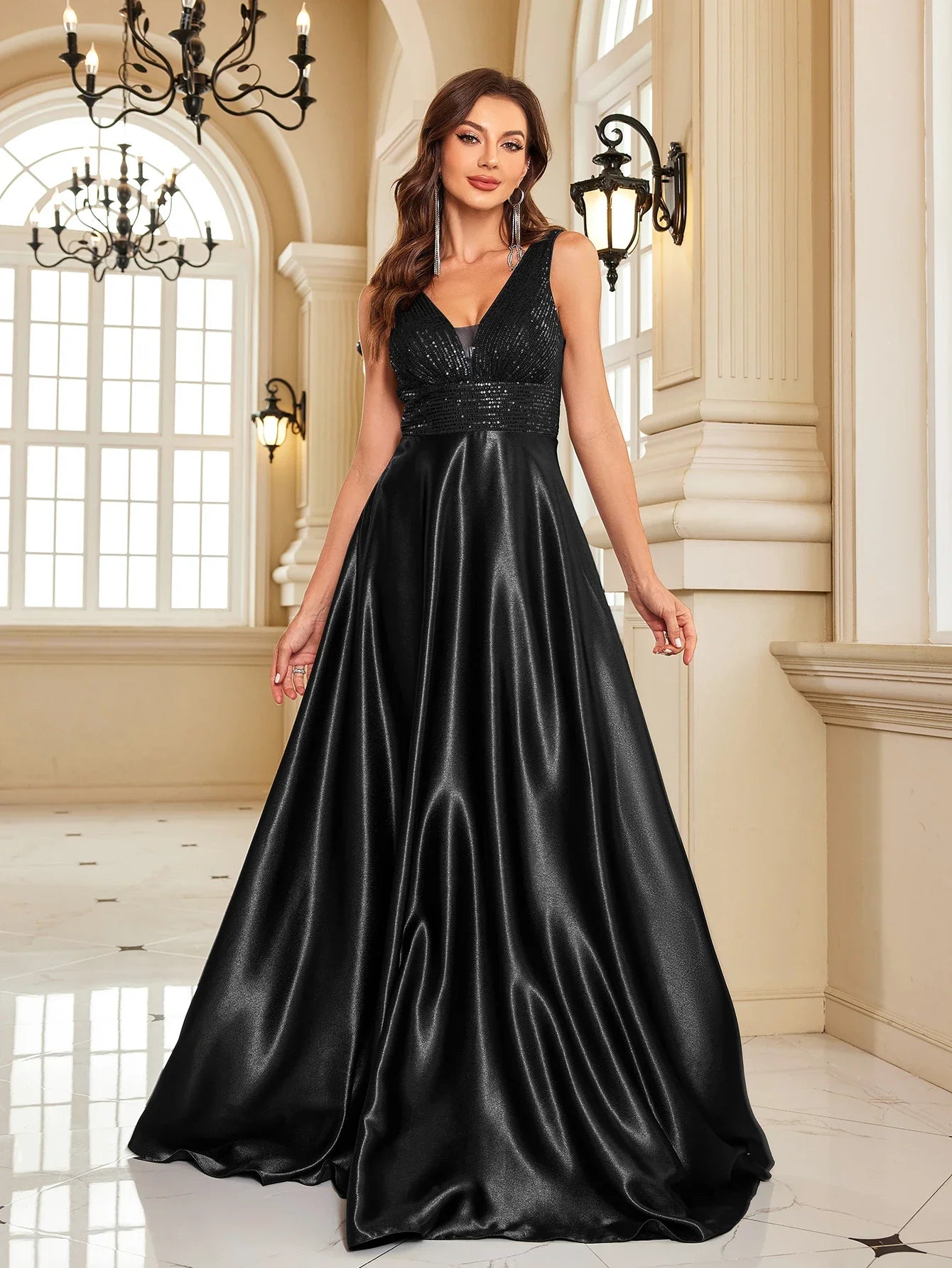 Satin & Sequin Gown for Elegant Evenings Elegant Dresses