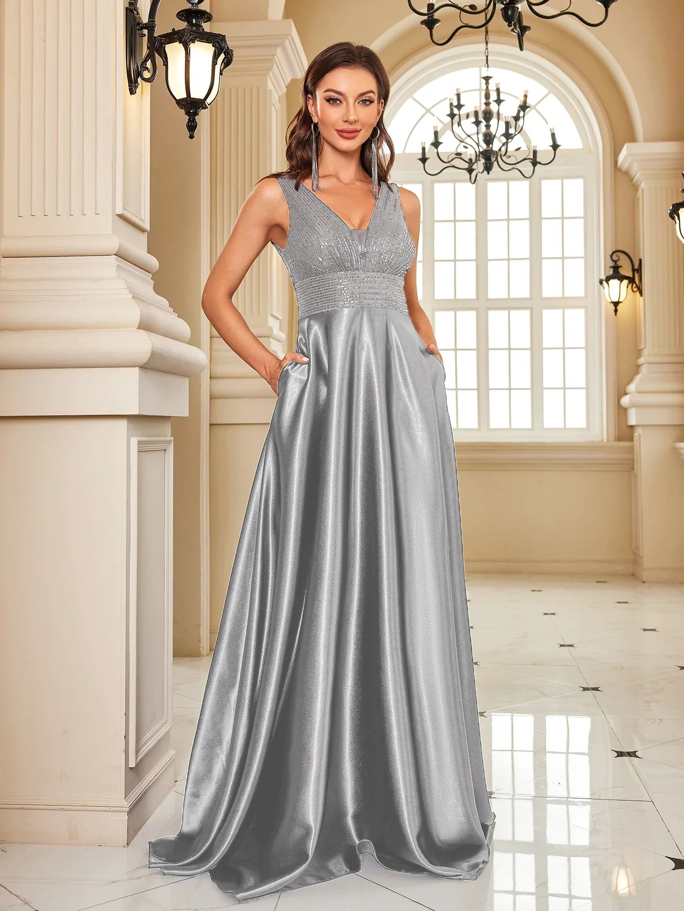 Satin & Sequin Gown for Elegant Evenings Elegant Dresses