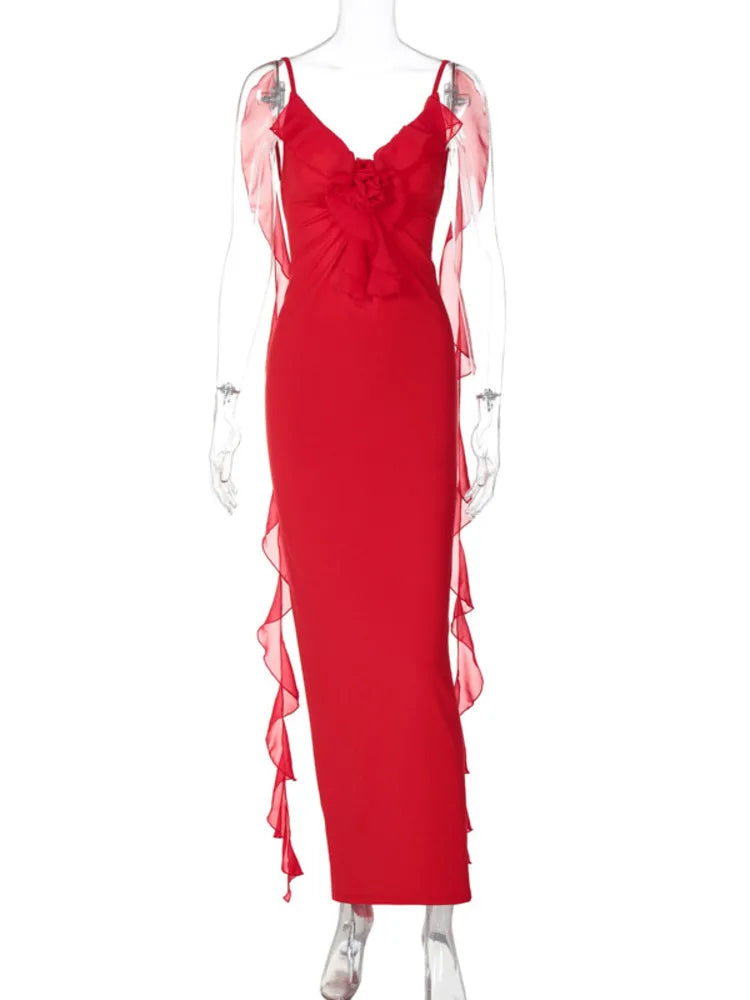 Peach Backless Mermaid Dress Adorned with Flower Details Elegant