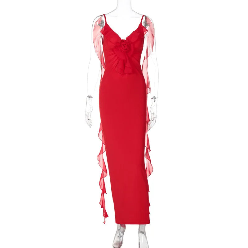 Peach Backless Mermaid Dress Adorned with Flower Details Elegant