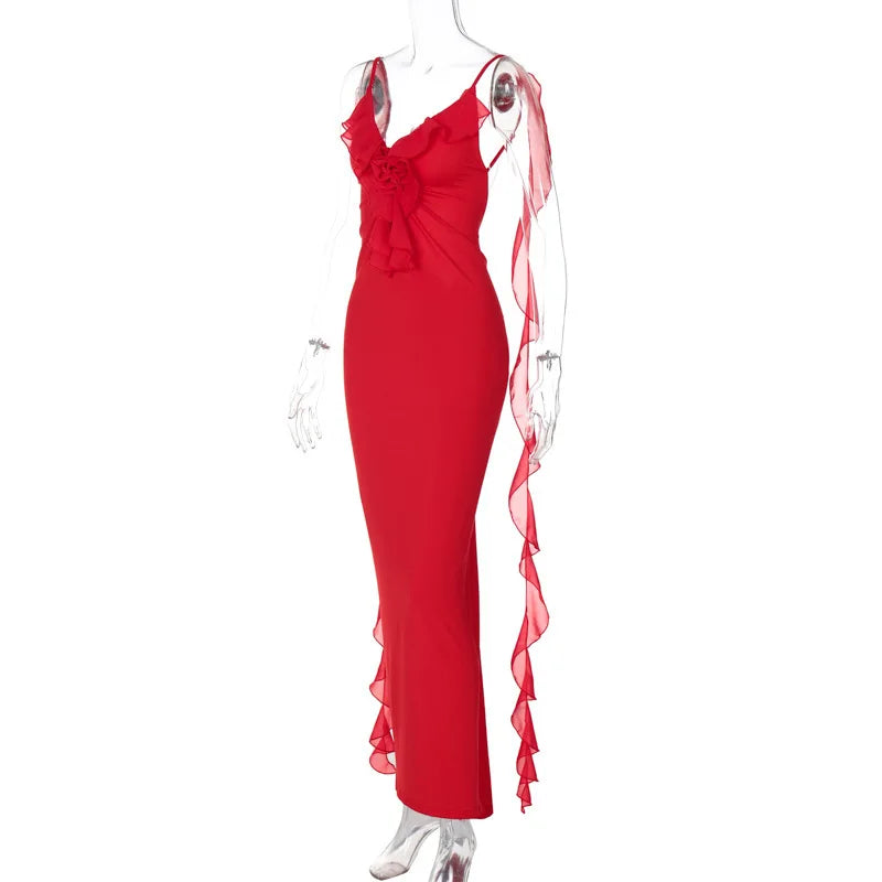 Peach Backless Mermaid Dress Adorned with Flower Details Elegant