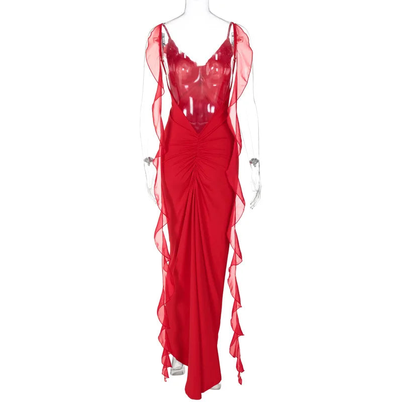 Peach Backless Mermaid Dress Adorned with Flower Details Elegant