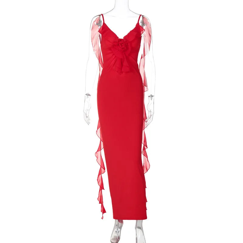 Peach Backless Mermaid Dress Adorned with Flower Details Elegant
