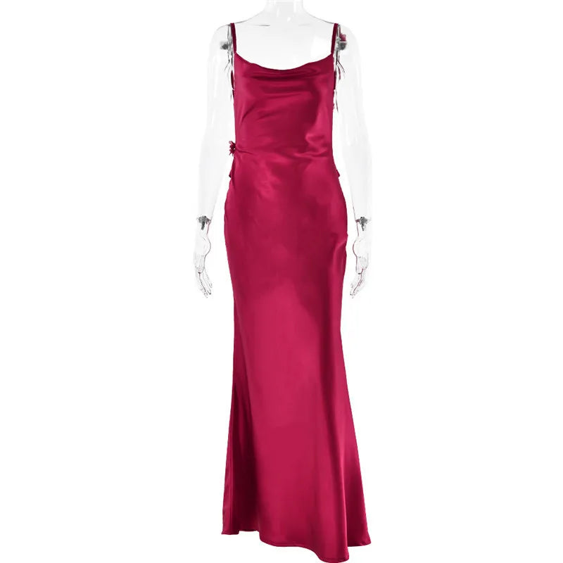 Draped Elegance Women's Cowl Neck Mermaid Dress with Backless