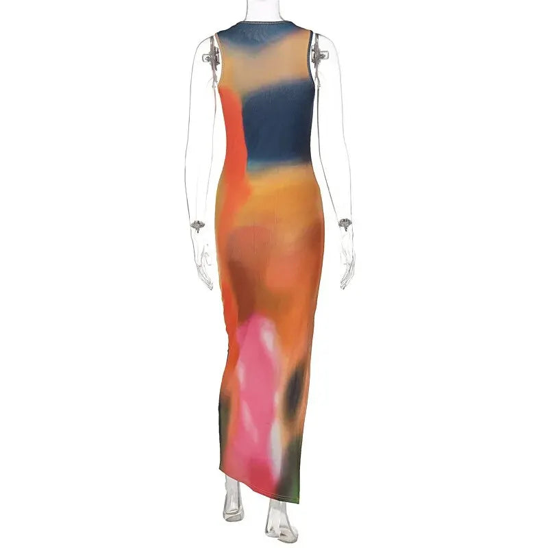 Party Maxi Dress in Sunset Hues for Concerts and Events Vacation