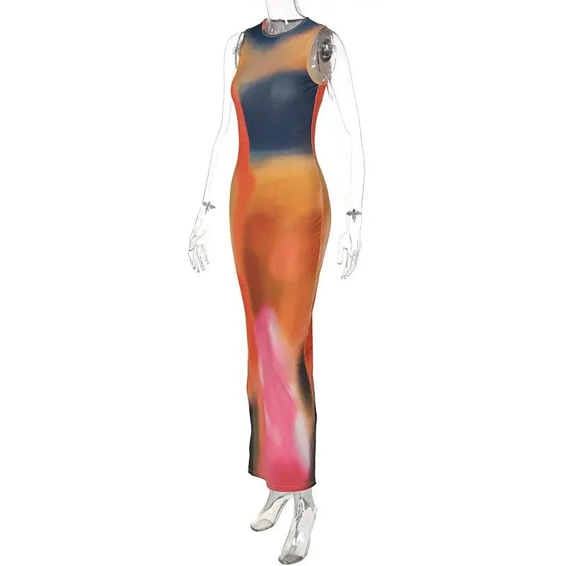 Party Maxi Dress in Sunset Hues for Concerts and Events Vacation