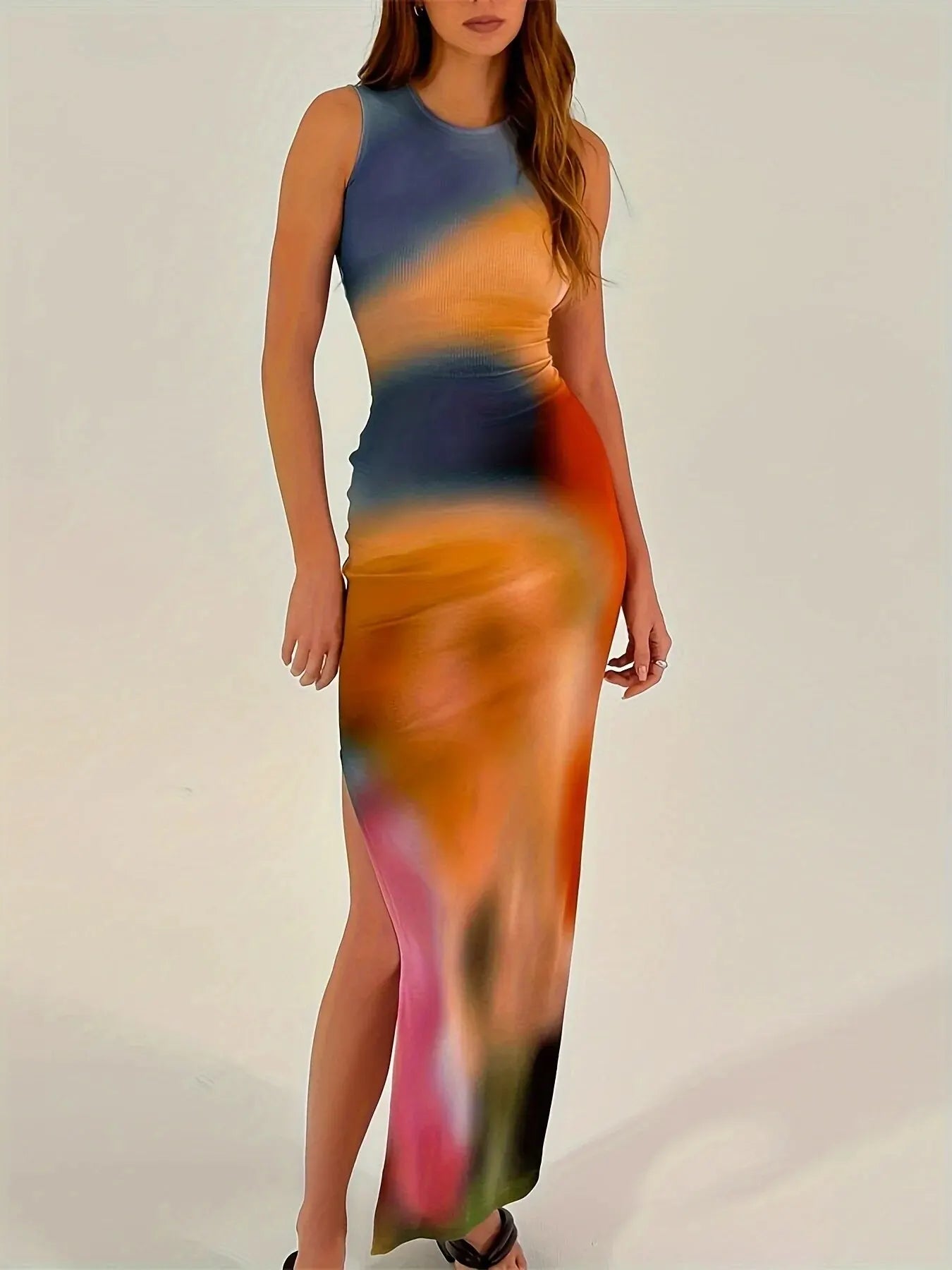 Party Maxi Dress in Sunset Hues for Concerts and Events Vacation