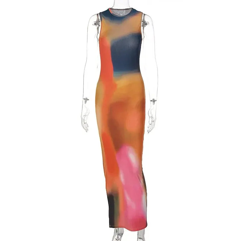 Party Maxi Dress in Sunset Hues for Concerts and Events Vacation