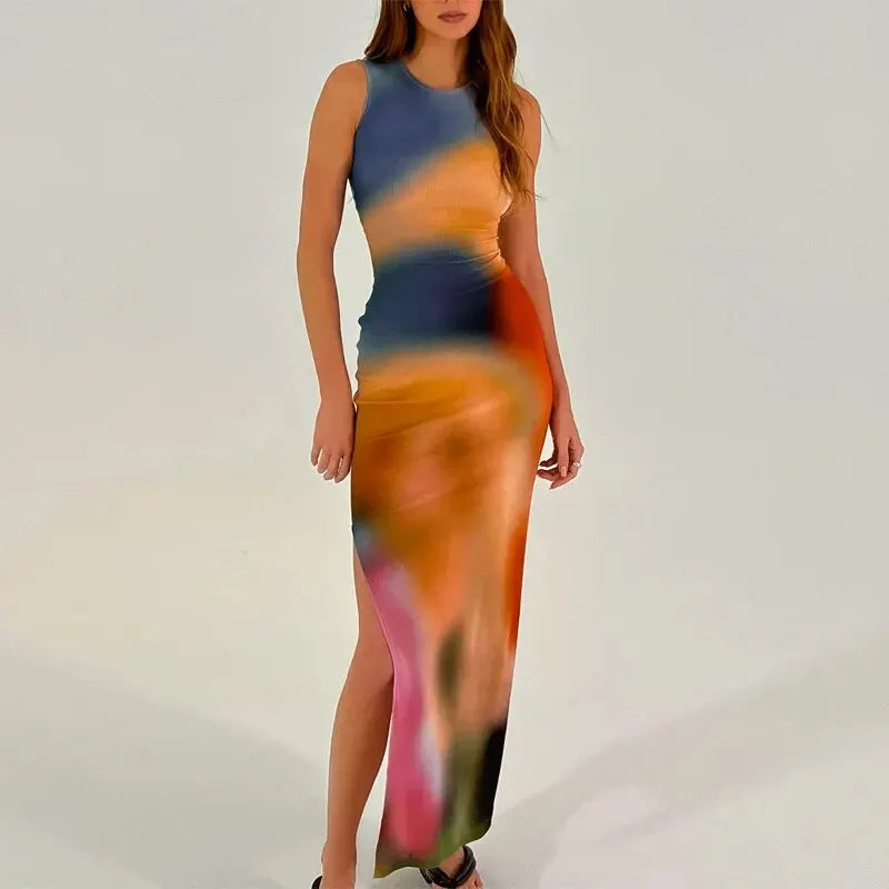 Party Maxi Dress in Sunset Hues for Concerts and Events Vacation