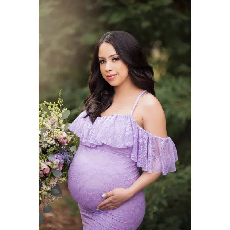 Elegant Sweep Off Shoulder Trumpet Dress for Maternity Maternity