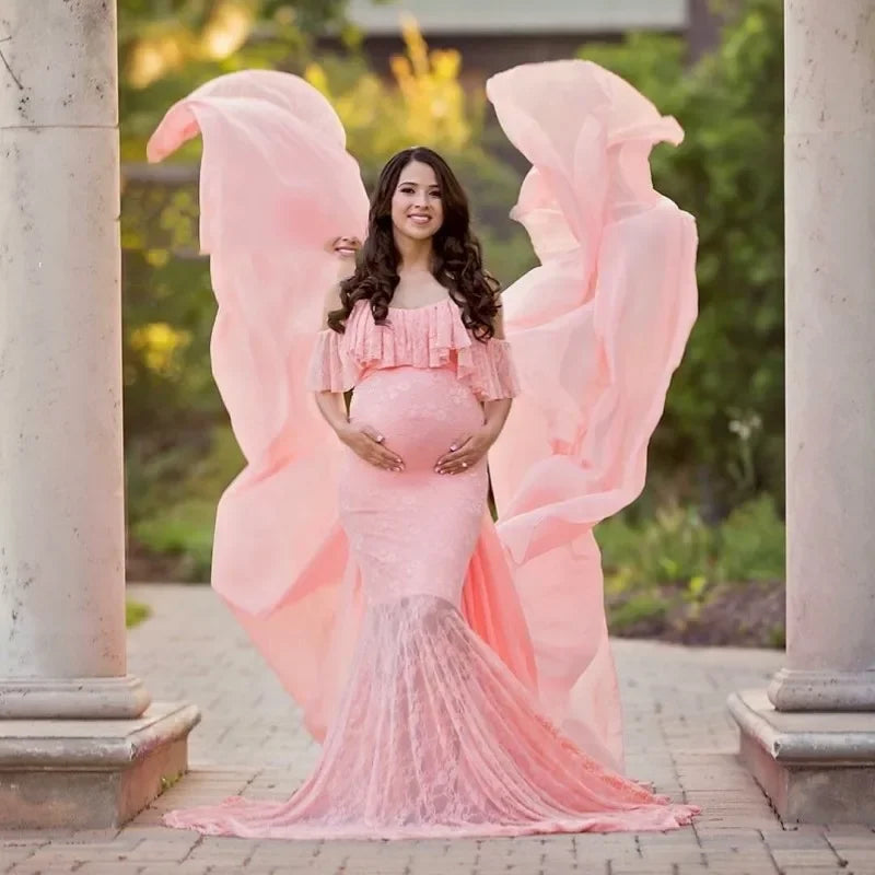 Elegant Sweep Off Shoulder Trumpet Dress for Maternity Maternity