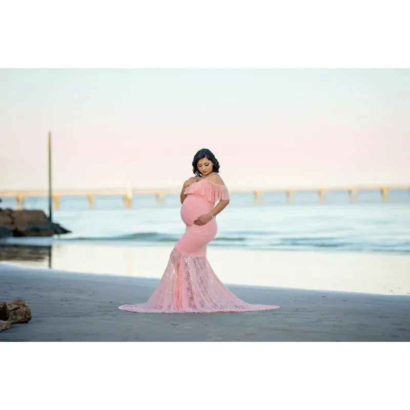 Elegant Sweep Off Shoulder Trumpet Dress for Maternity Maternity