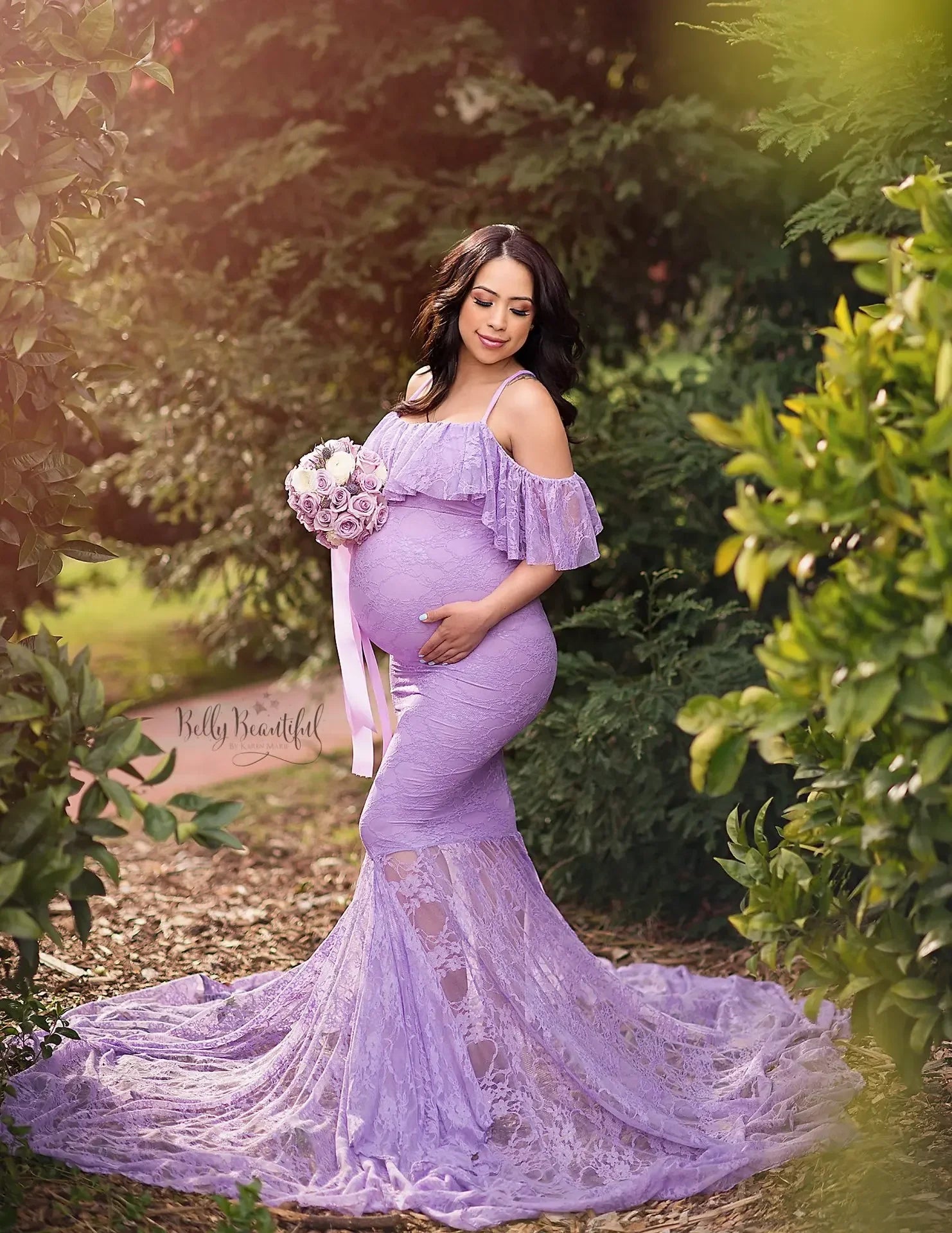 Elegant Sweep Off Shoulder Trumpet Dress for Maternity Maternity