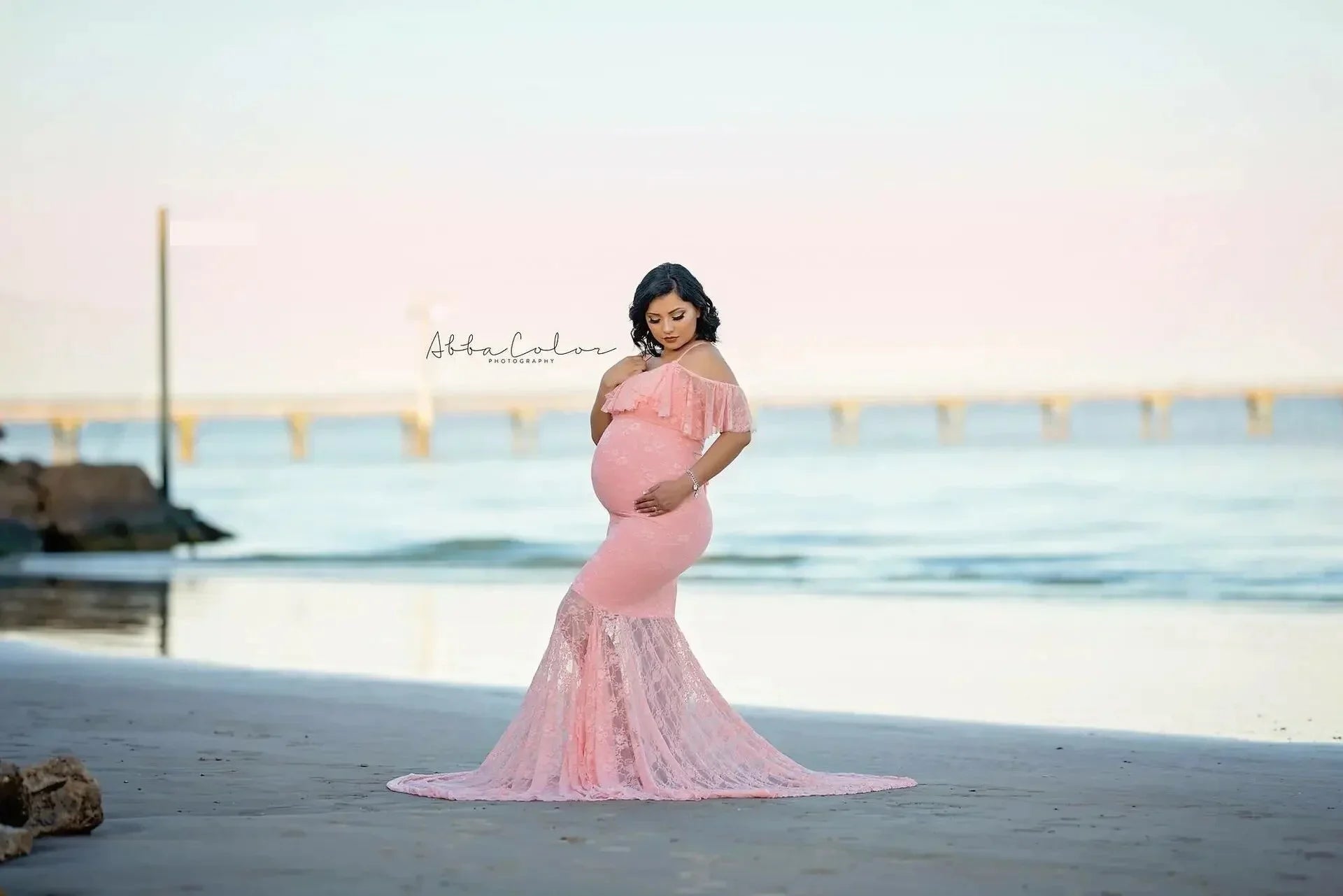 Elegant Sweep Off Shoulder Trumpet Dress for Maternity Maternity